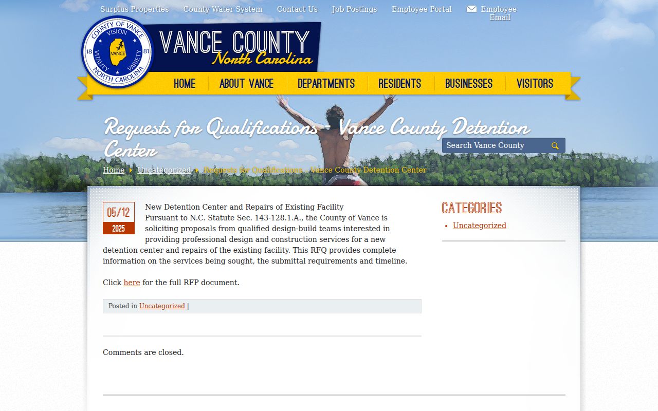 Vance County arrest booking detention center project notice