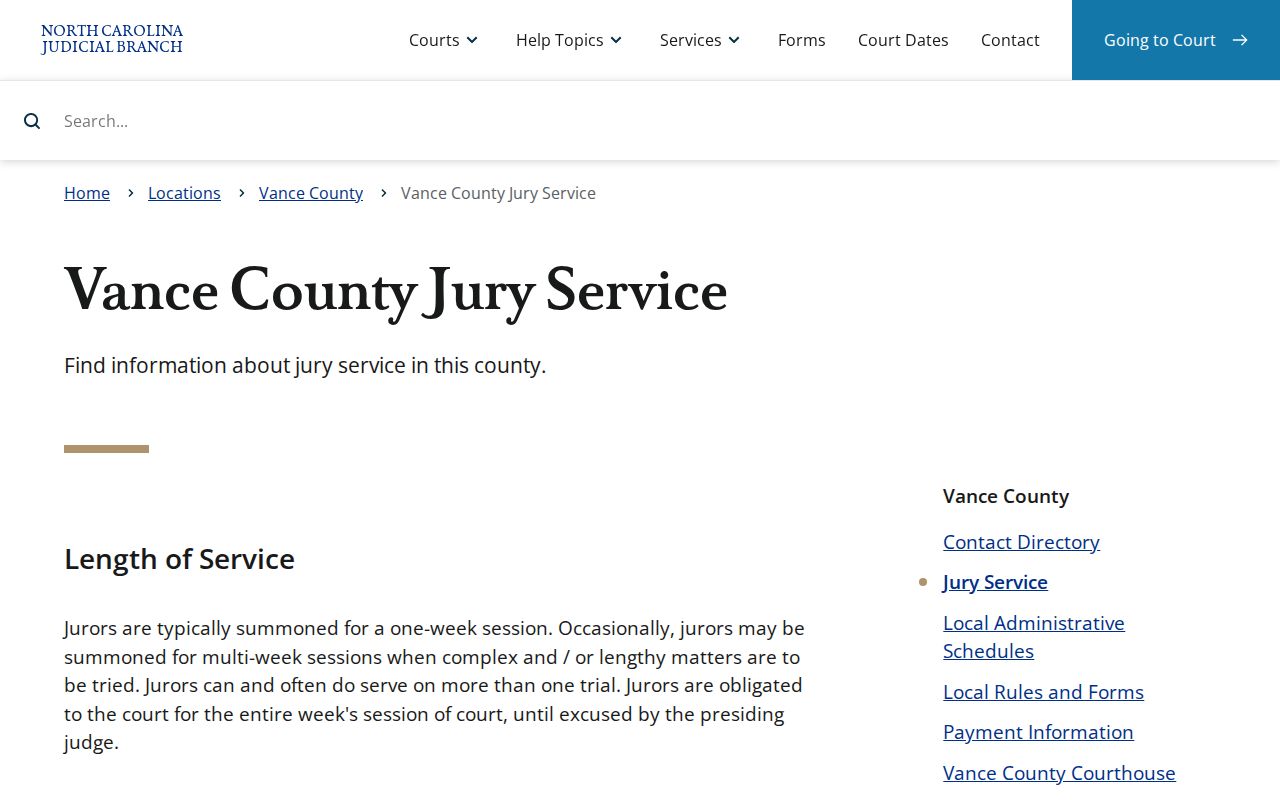 Vance County criminal court case visitor and court information